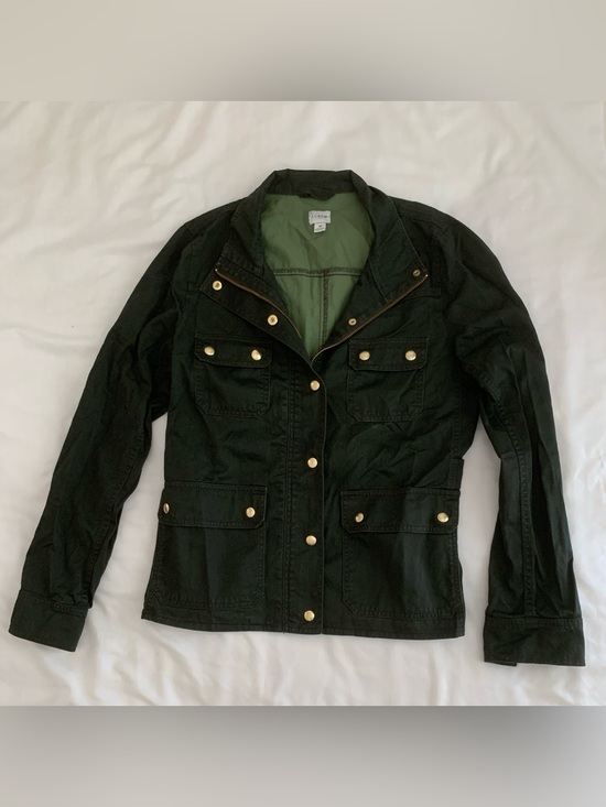 J. Crew Jackets & Blazers - J.Crew Olive Utility Jacket Military Field Coat Gold Snap Cotton Size Medium M